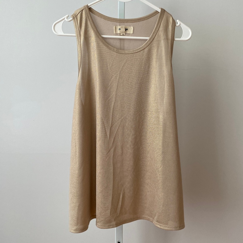 Anthro Porridge‎ 1X Gold Metallic Shimmer Tank Top Sleeveless Scoop Neck Blouse